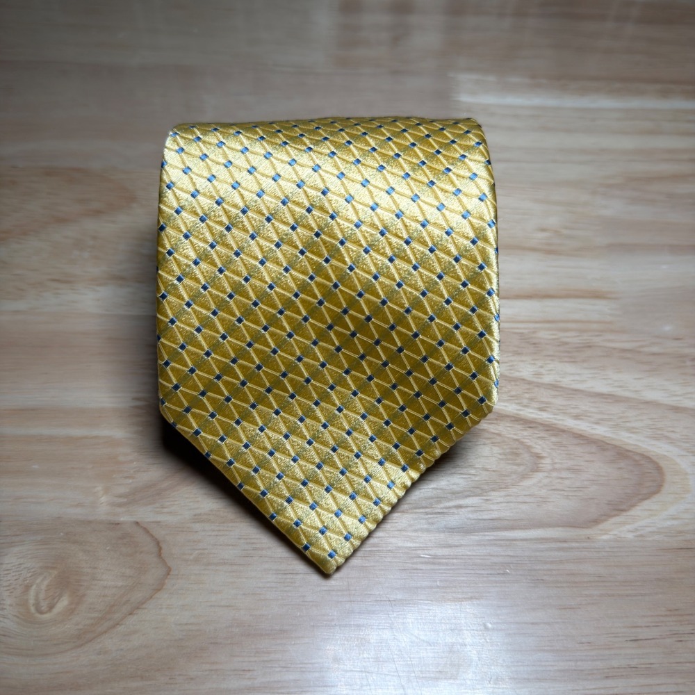 Canali Necktie Mens One Size Yellow Geometric Silk Exclusive Collection Italy